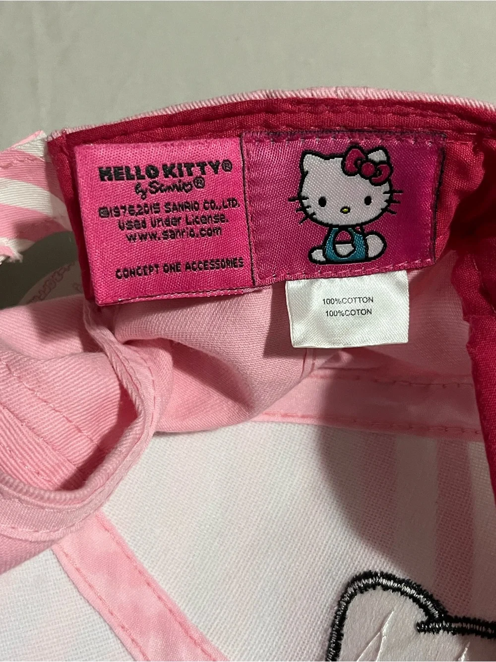 Hello Kitty Pink & White Striped Cap with Bow Embroidery Kids New with Tags